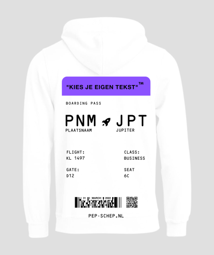 sweat à capuche Boarding Pass blanc et violet - tenue de festival de l'année - acheter un sweat à capuche de festival - sweat à capuche Boarding Pass.png