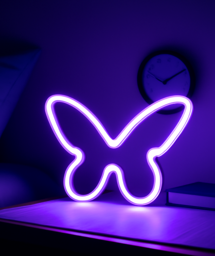 lampe néon papillon violette