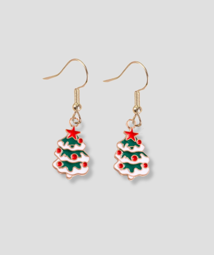 boucles d'oreilles en forme de petit sapin de Noël