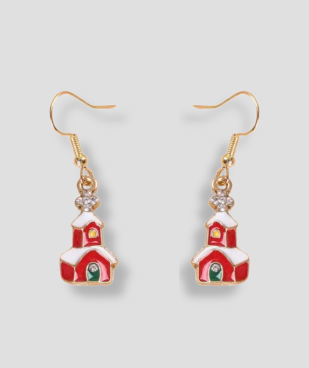 Boucles d'oreilles en forme de maisonnettes de Noël