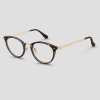 Bruine cat-eye bril met donker tortoiseshell acetaat montuur goudkleurig metalen frame heldere glazen en bruine pootjes