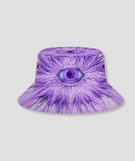 Paarse bucket hat met psychedelische oogprint