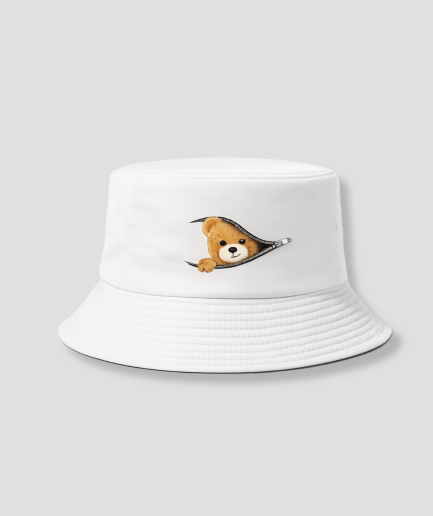 Witte bucket hat met teddybeer print