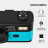Blauwe FestiSnap retro camera met draaiknop voor de filters