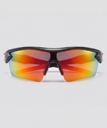 Pieken, bril met rood en zwart montuur en blauw en geel en groen en rood en roze glazen