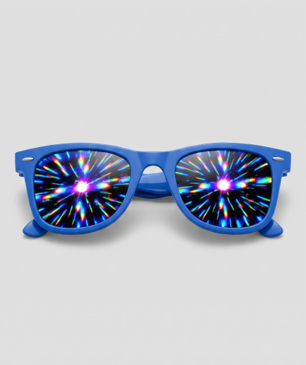 Spacebril firework, montuur blauw, glas firework effect