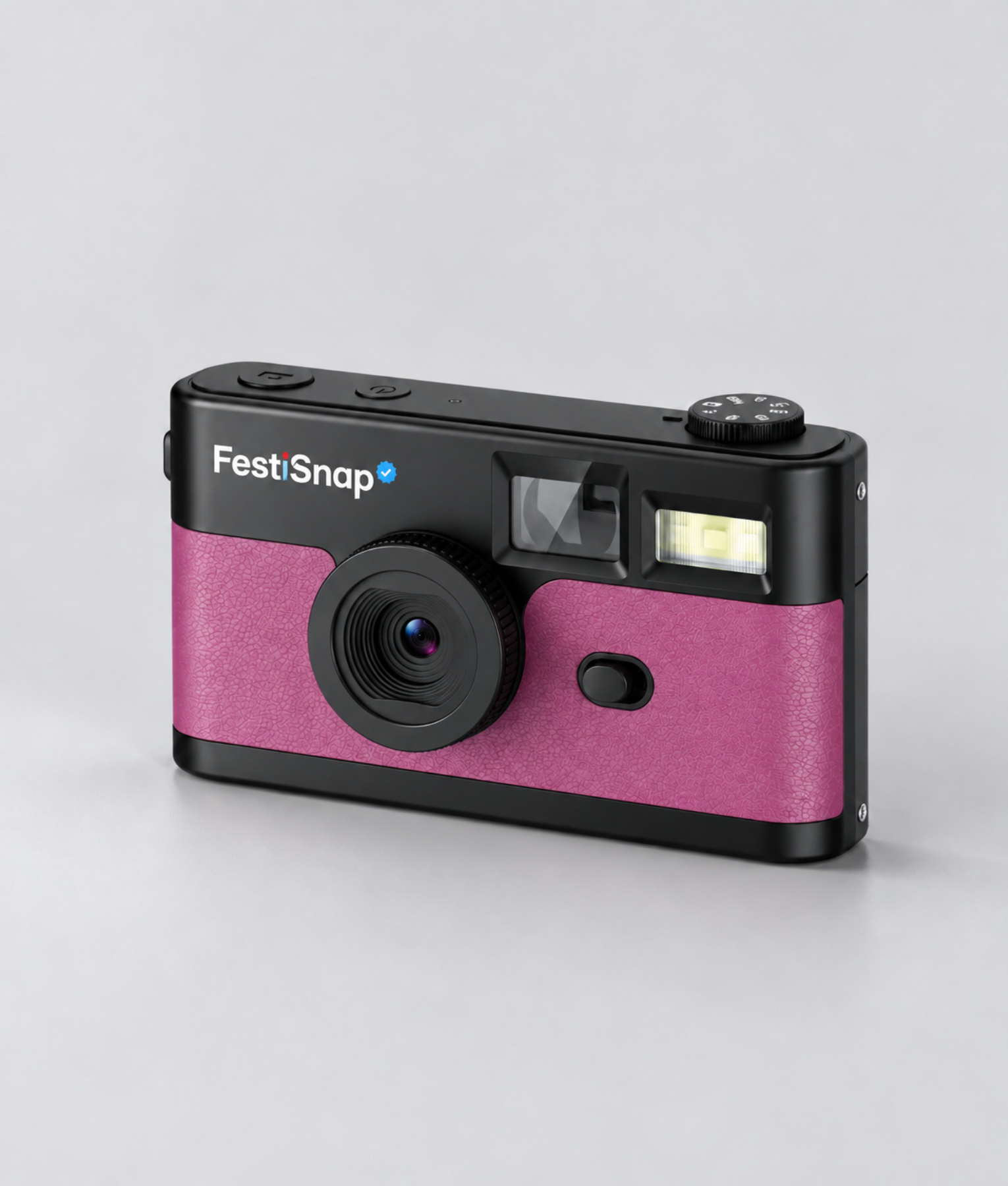 Roze FestiSnap retro camera schuin van voren
