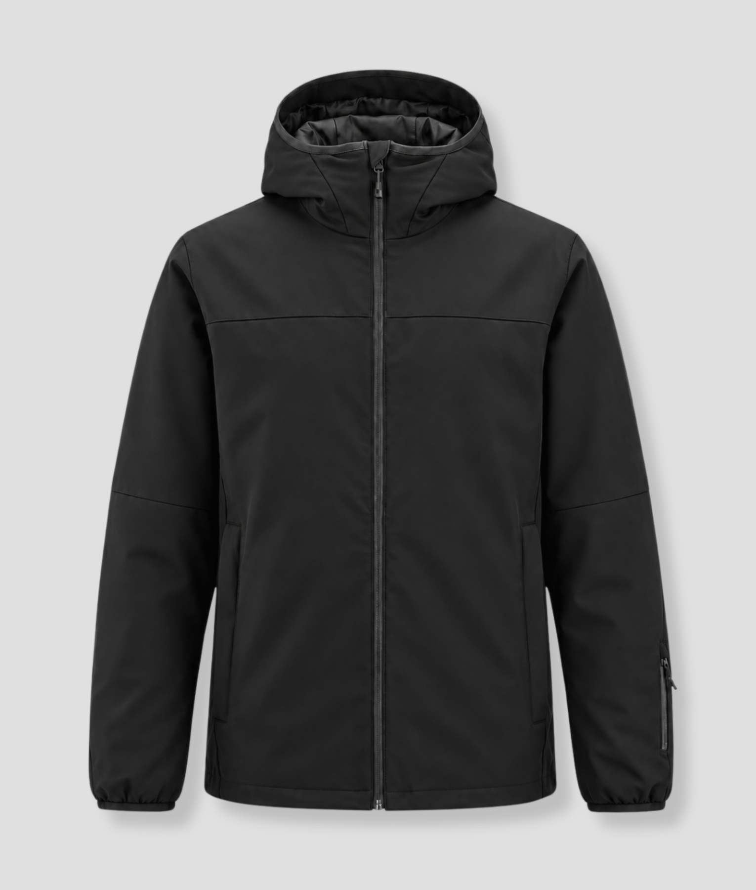 Veste de sports d'hiver noire, avec capuche et fermeture éclair sur le devant, sans imprimé